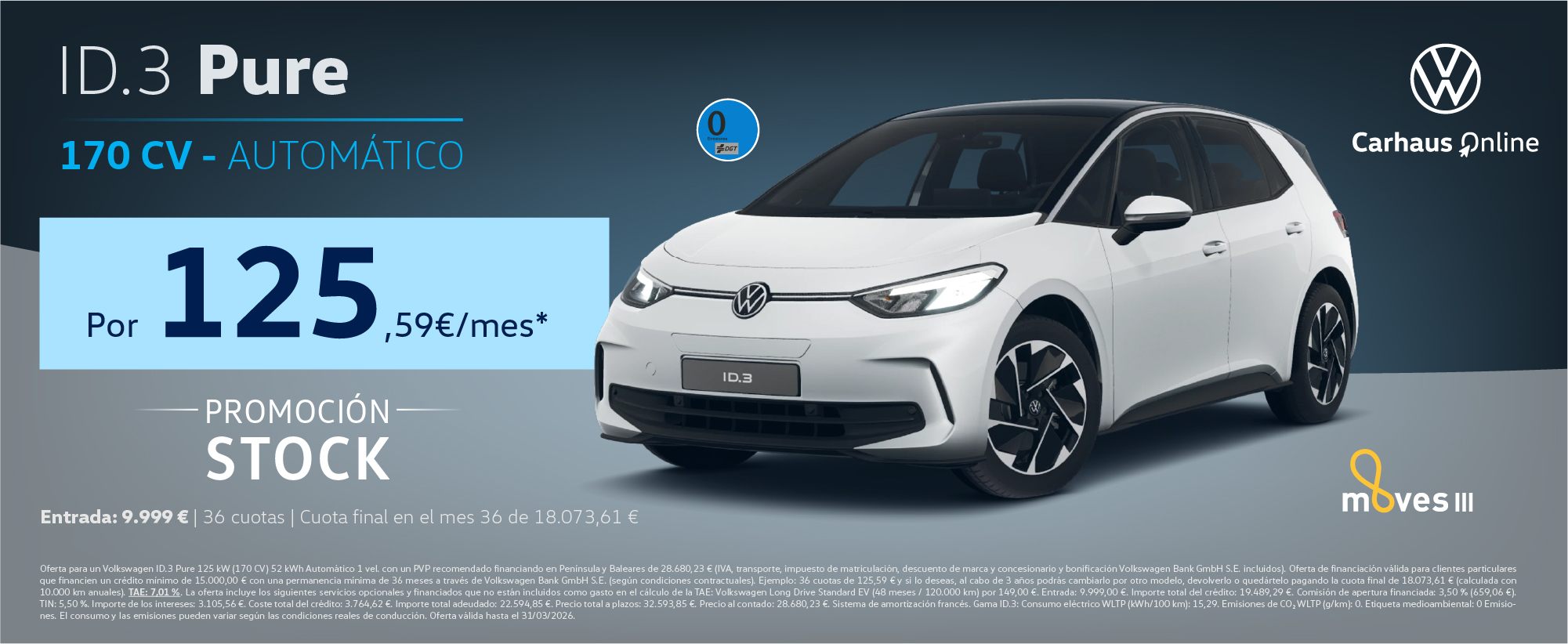 ¡Promoción Stock! ID.3 Automático por 125€/mes*